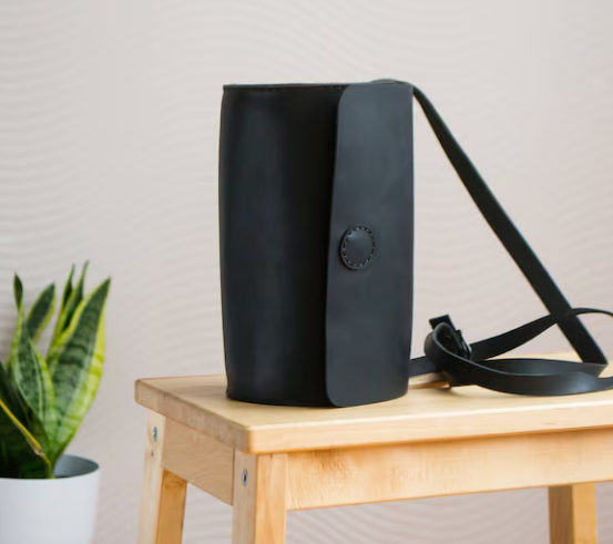 Black Womens Leather Cylinder Bag