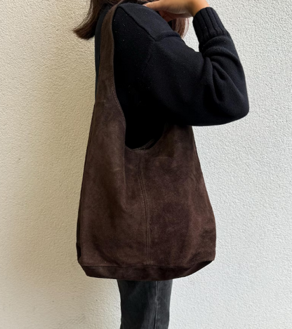 Chocolate Brown Genuine Suede Tote Bag