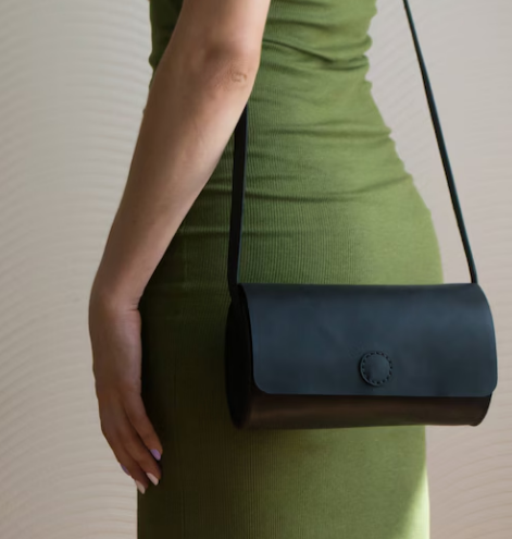Black Womens Leather Cylinder Bag