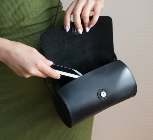 Black Womens Leather Cylinder Bag